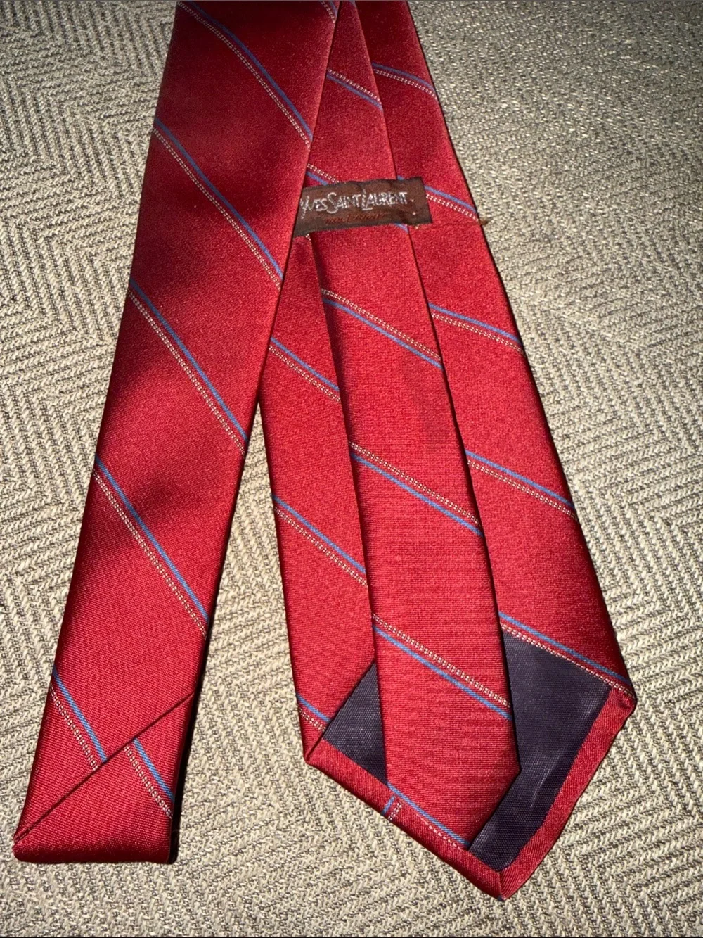 Yves Saint Laurent Vintage Striped Red Tie